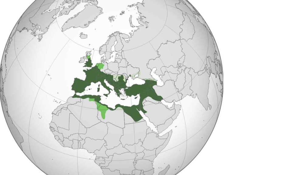 Mappa del mondo con l'estensione dell'Impero Romano